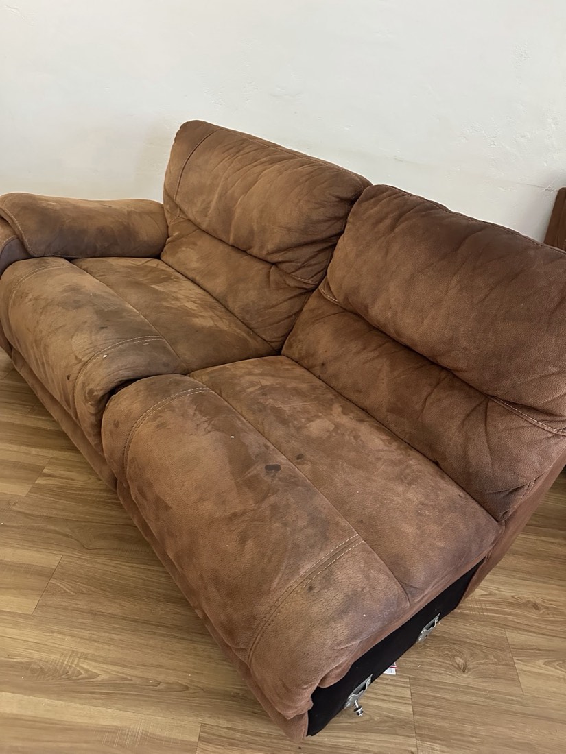 A brown microfiber sofa cleaned